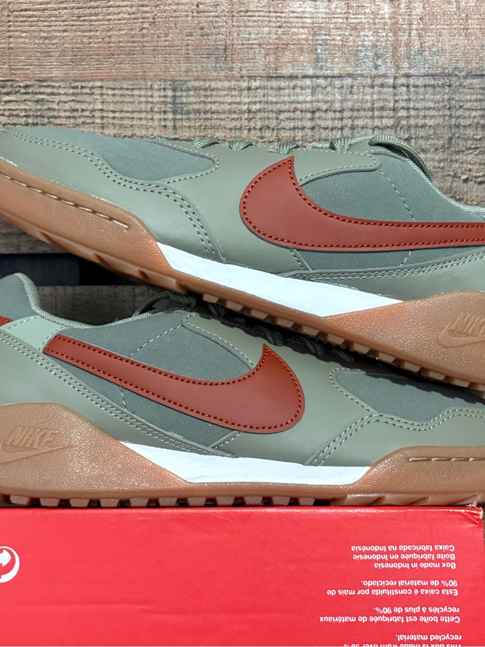 Nike Men’s Olive Green Sneakers with Brown Swoosh